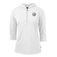 Women's Cutter & Buck White Pittsburgh Steelers Virtue Eco Pique Half-Zip 3/4 Sleeve Pullover Hoodie