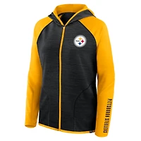 Sweat à capuche zippé raglan noir/or pour femme des Pittsburgh Steelers Redzone End Around Pass