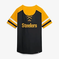 T-shirt à lacets Fanatics Black Pittsburgh Steelers Curl Route Athena pour femmes