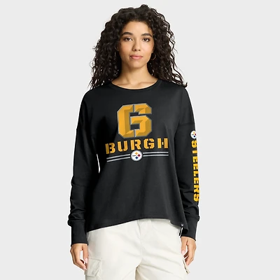 T-shirt à manches longues Fanatics noir pour femme, héritage de la ville natale des Steelers Pittsburgh