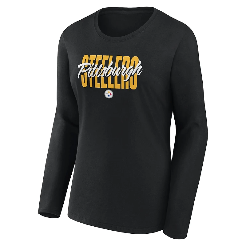 T-shirt à manches longues et col rond Fanatics pour femme, noir, des Pittsburgh Steelers