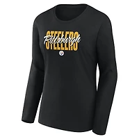 T-shirt à manches longues et col rond Fanatics pour femme, noir, des Pittsburgh Steelers