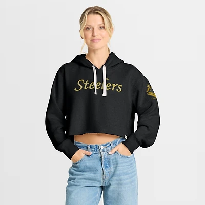Women's Fanatics Black Pittsburgh Steelers Oversized Heritage Cropped Hoodie