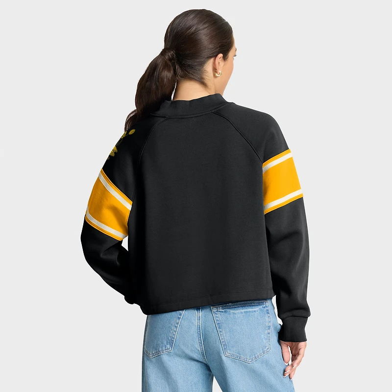 Women's Fanatics Black Pittsburgh Steelers Oversized Hometown Toss Sweep Mock Neck Pullover