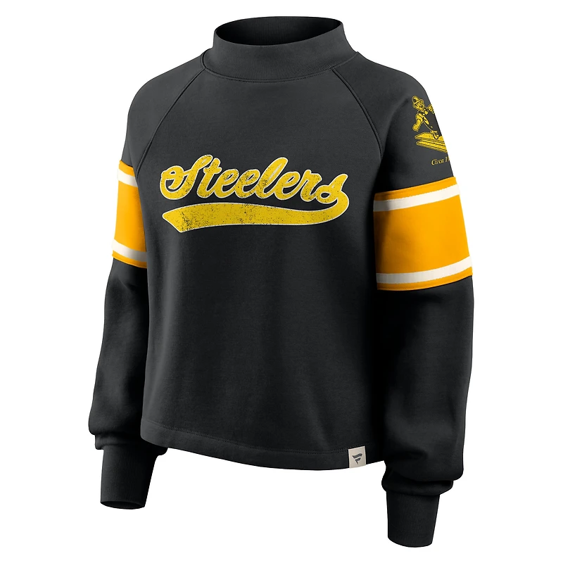 Women's Fanatics Black Pittsburgh Steelers Oversized Hometown Toss Sweep Mock Neck Pullover