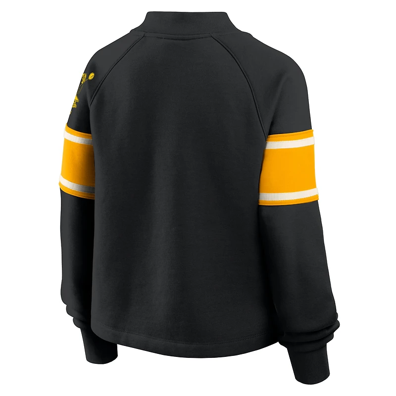 Women's Fanatics Black Pittsburgh Steelers Oversized Hometown Toss Sweep Mock Neck Pullover
