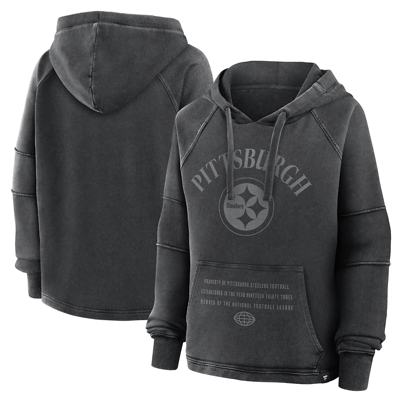 Women's Fanatics Black Pittsburgh Steelers Oversized Raglan Gridiron Hoodie