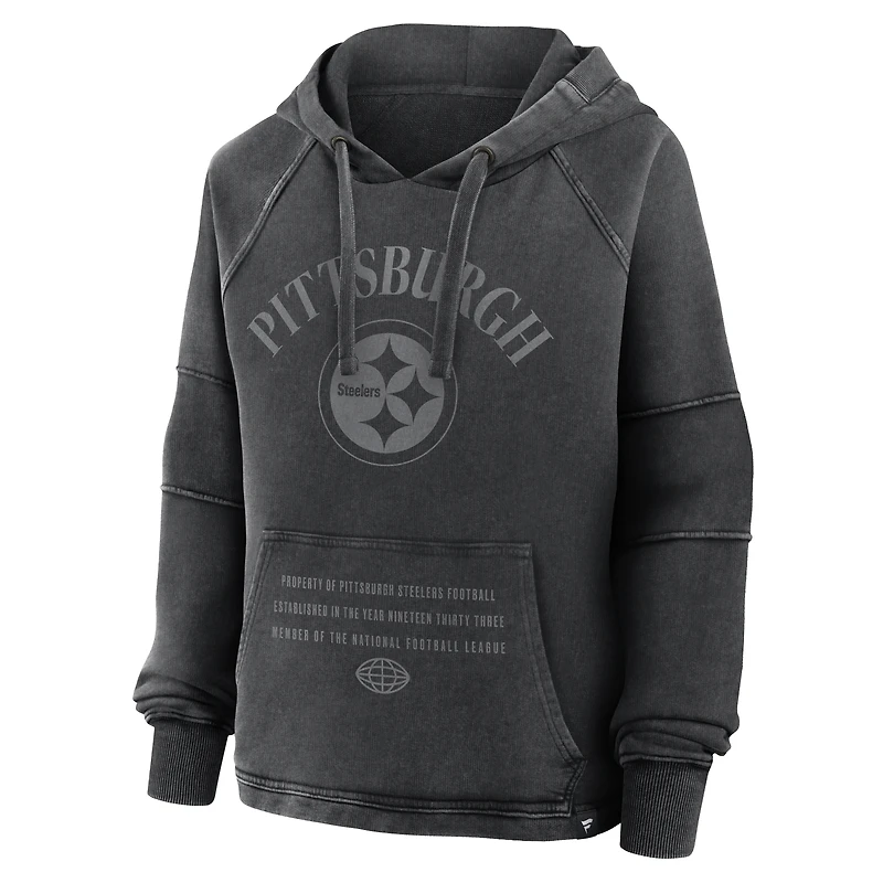 Women's Fanatics Black Pittsburgh Steelers Oversized Raglan Gridiron Hoodie