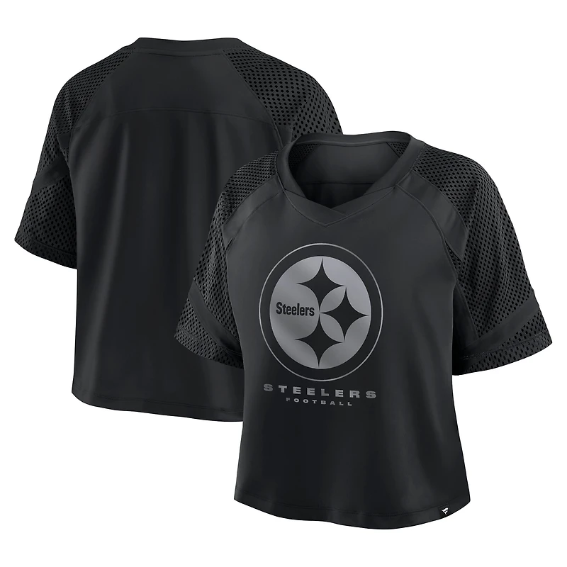 T-shirt surdimensionné à col en V et manches raglan pour femme, motif cornerback Blitz des Pittsburgh Steelers, noir