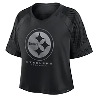 T-shirt surdimensionné à col en V et manches raglan pour femme, motif cornerback Blitz des Pittsburgh Steelers, noir