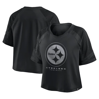 T-shirt surdimensionné à col en V et manches raglan pour femme, motif cornerback Blitz des Pittsburgh Steelers, noir