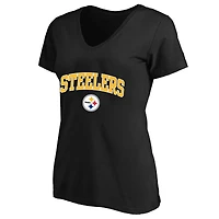 Women's Fanatics Black Pittsburgh Steelers Plus Arch Over Logo V-Neck T-Shirt