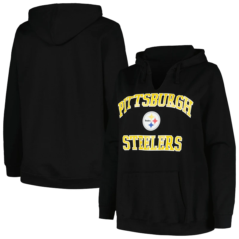 Sweat à capuche Fanatics noir Pittsburgh Steelers grande taille col en V avec motif cœur et âme