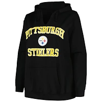 Women's Fanatics Black Pittsburgh Steelers Plus Heart & Soul V-Neck Hoodie