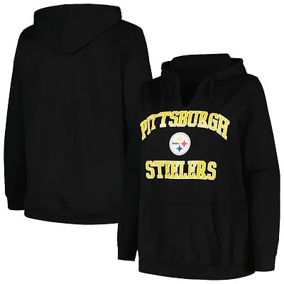 Women's Fanatics Black Pittsburgh Steelers Plus Heart & Soul V-Neck Hoodie