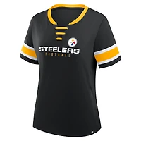 T-shirt à lacets et col en V pour femme Fanatics Black Pittsburgh Steelers Red Zone Athena, grande taille