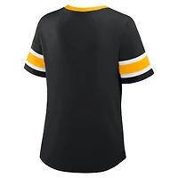 T-shirt à lacets et col en V pour femme Fanatics Black Pittsburgh Steelers Red Zone Athena, grande taille