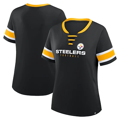 Women's Fanatics Black Pittsburgh Steelers Plus Red Zone Athena Lace-Up V-Notch Neck T-Shirt