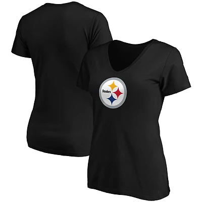 T-shirt noir à col en V avec logo principal Fanatics des Steelers de Pittsburgh pour femmes
