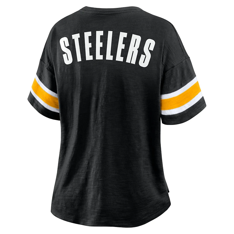 T-shirt Fanatics noir pour femme des Pittsburgh Steelers Redzone Curl Route