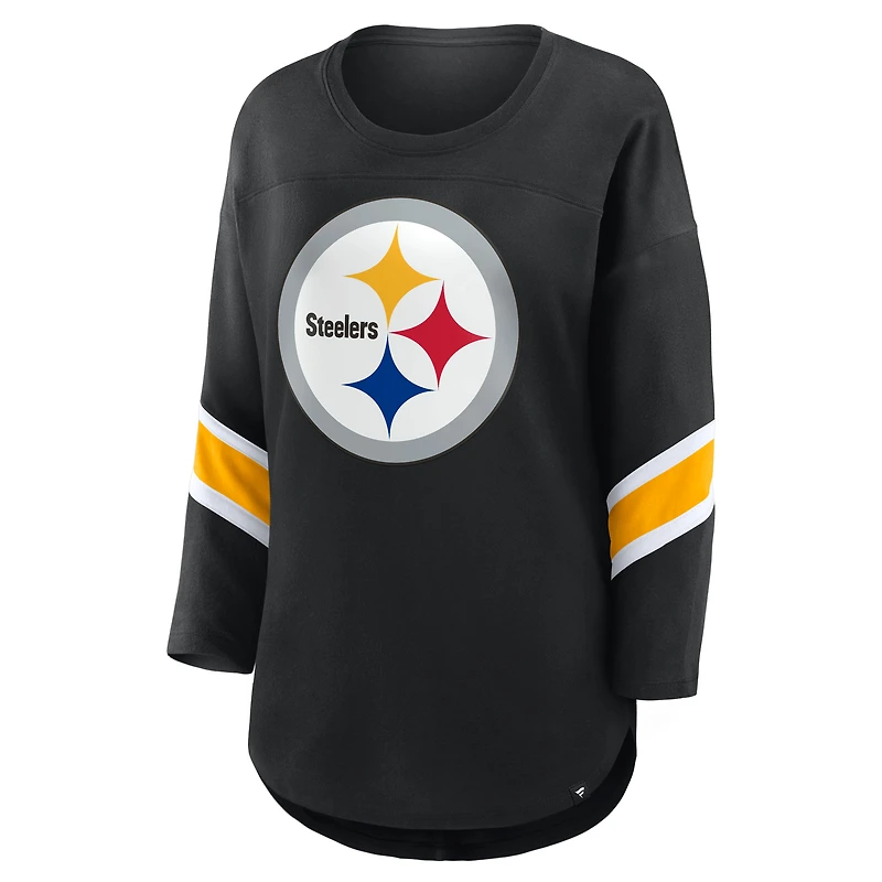 T-shirt Fanatics noir à manches 3/4 pour femme des Pittsburgh Steelers Redzone