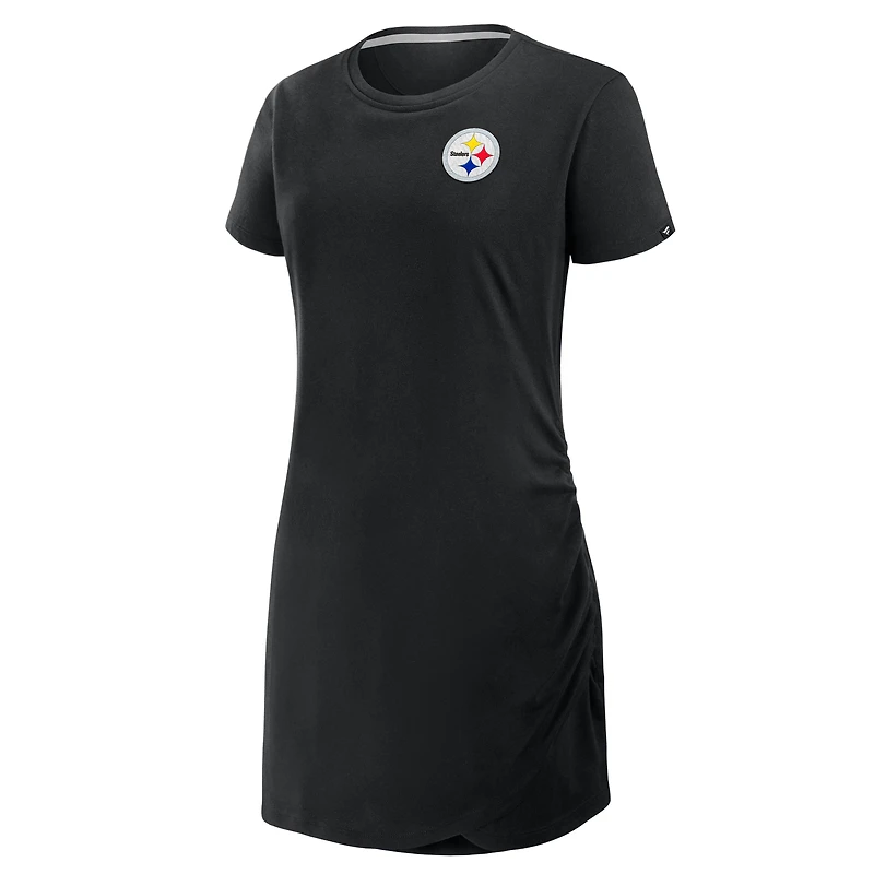 Women's Fanatics Black Pittsburgh Steelers Ruched Drape T-Shirt Dress