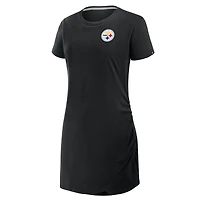 Women's Fanatics Black Pittsburgh Steelers Ruched Drape T-Shirt Dress
