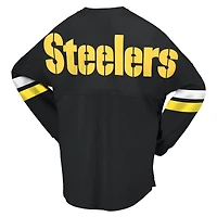 T-shirt à manches longues lacets et col en V Fanatics pour femmes, Pittsburgh Steelers Spirit, noir