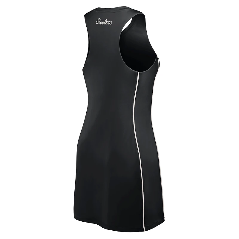 Women's Fanatics Black Pittsburgh Steelers Studio Boost Athletic Half-Zip Dress
