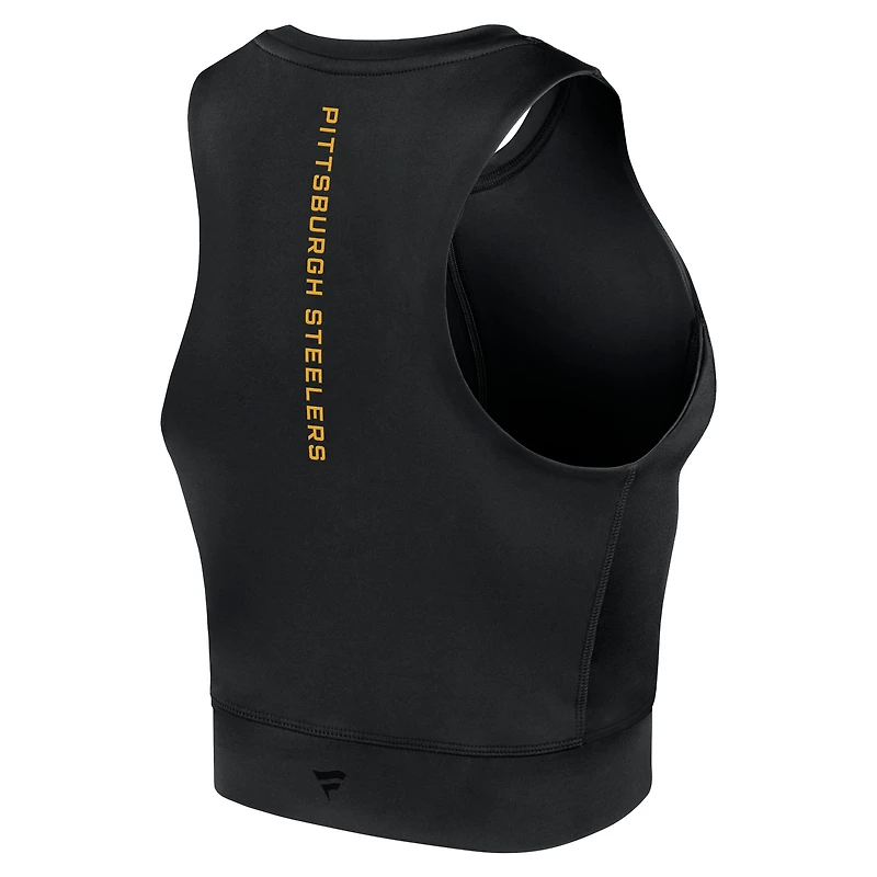 Women's Fanatics Black Pittsburgh Steelers Studio Fitted Gym Tank Top