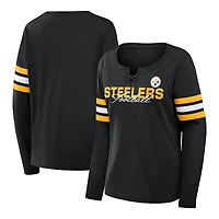 T-shirt à manches longues lacets Fanatics Black Pittsburgh Steelers pour femmes