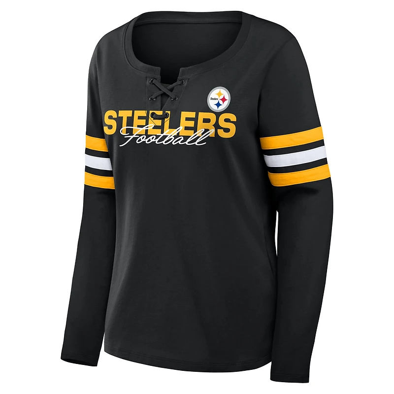 Women's Fanatics Black Pittsburgh Steelers Team First Coverage Scheme Lace-Up Long Sleeve T-Shirt