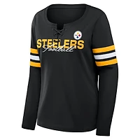 Women's Fanatics  Black Pittsburgh Steelers Team First Coverage Scheme Lace-Up Long Sleeve T-Shirt