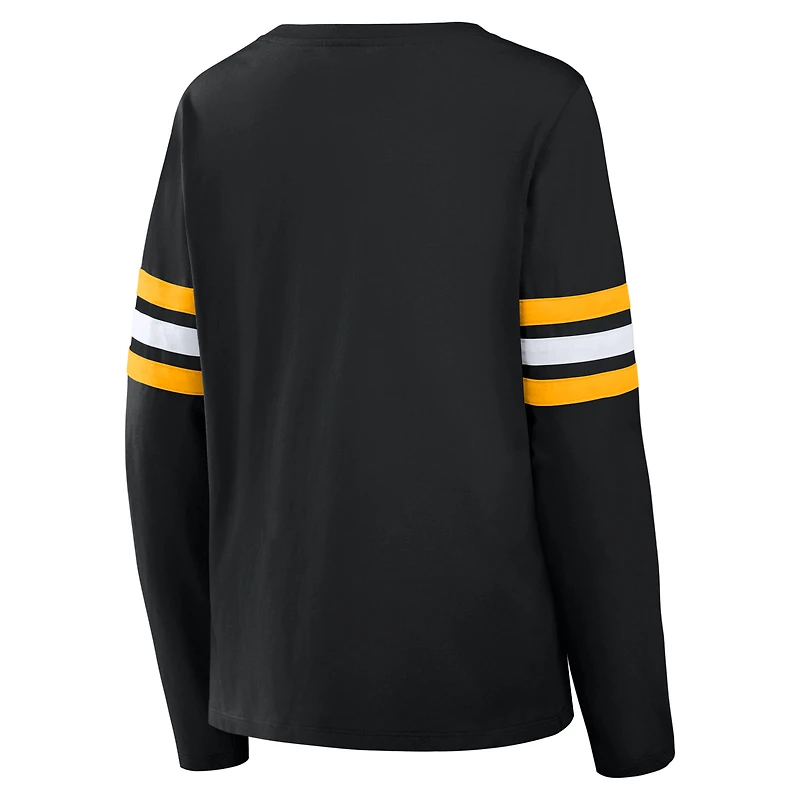Women's Fanatics Black Pittsburgh Steelers Team First Coverage Scheme Lace-Up Long Sleeve T-Shirt