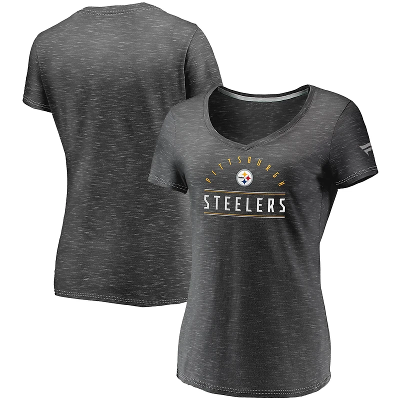 T-shirt à col en V Fanatics Charcoal Pittsburgh Steelers League Leader Space Dye pour femmes