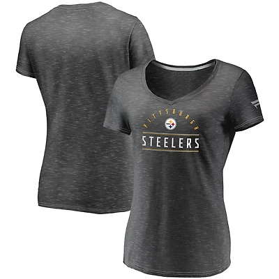 T-shirt à col en V Fanatics Charcoal Pittsburgh Steelers League Leader Space Dye pour femmes