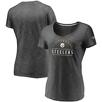 T-shirt à col en V Fanatics Charcoal Pittsburgh Steelers League Leader Space Dye pour femmes
