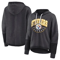 Women's Fanatics Charcoal Pittsburgh Steelers Lightewight Modest Crop Lounge Helmet Arch Pullover Hoodie