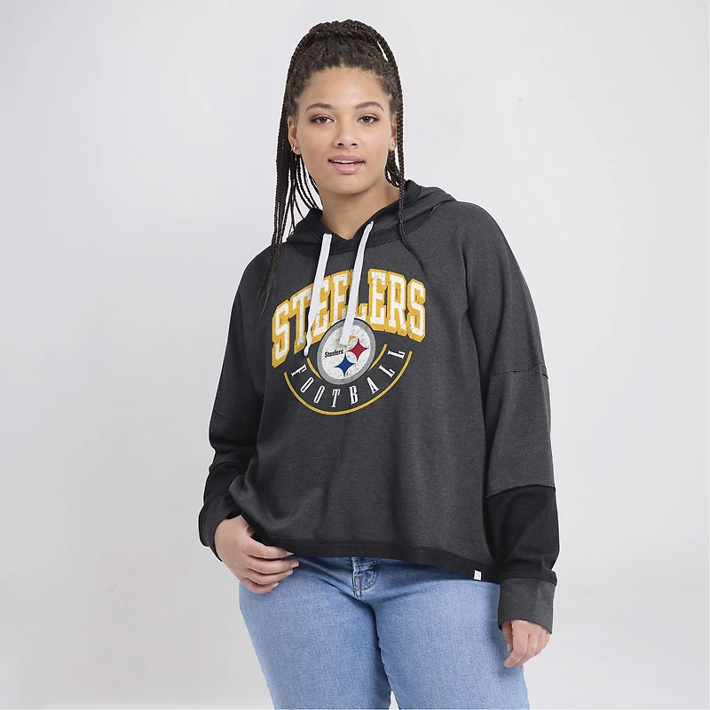 Women's Fanatics Charcoal Pittsburgh Steelers Lightewight Modest Crop Lounge Helmet Arch Pullover Hoodie