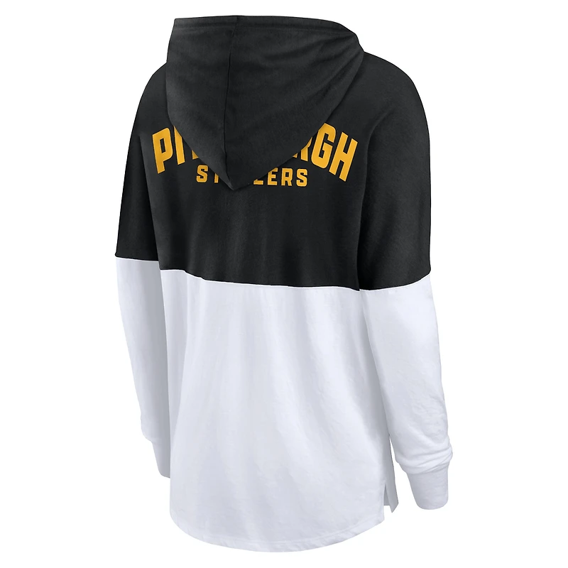 T-shirt à capuche manches longues Fanatics College pour femmes, noir/blanc, Pittsburgh Steelers Backup Option