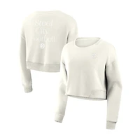 Women's Fanatics Cream Pittsburgh Steelers Studio Tri-Blend Cropped Pullover Sweatshirt
