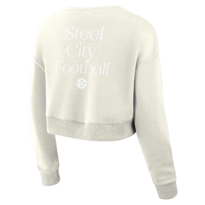 Women's Fanatics Cream Pittsburgh Steelers Studio Tri-Blend Cropped Pullover Sweatshirt