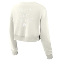 Women's Fanatics Cream Pittsburgh Steelers Studio Tri-Blend Cropped Pullover Sweatshirt