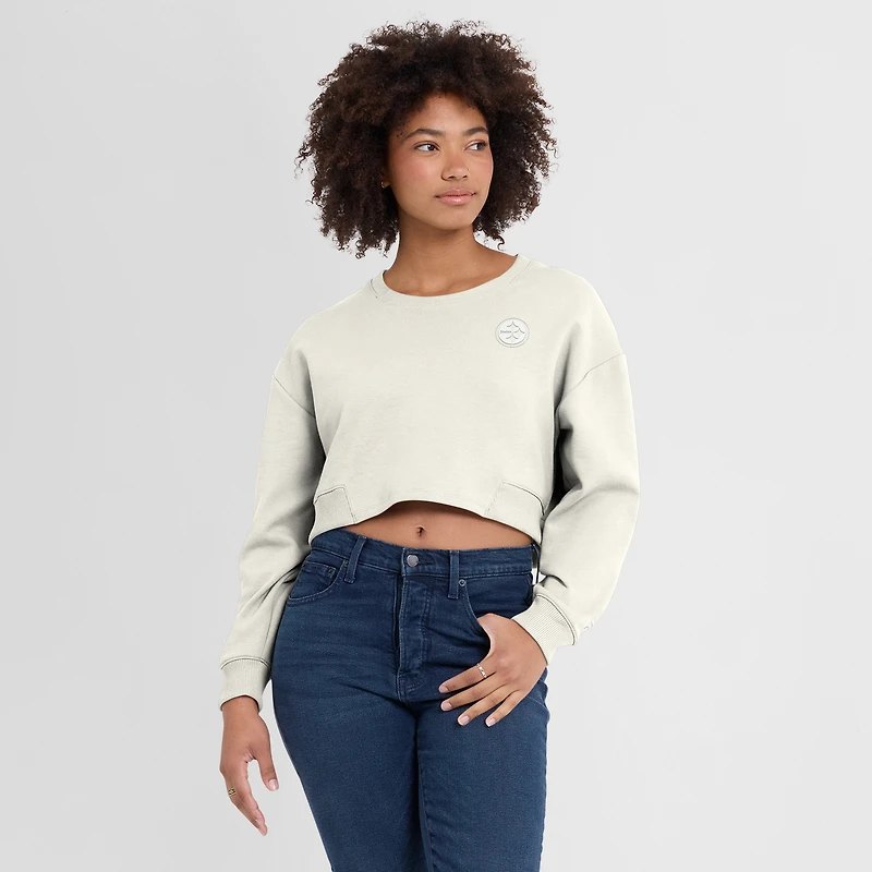 Women's Fanatics Cream Pittsburgh Steelers Studio Tri-Blend Cropped Pullover Sweatshirt