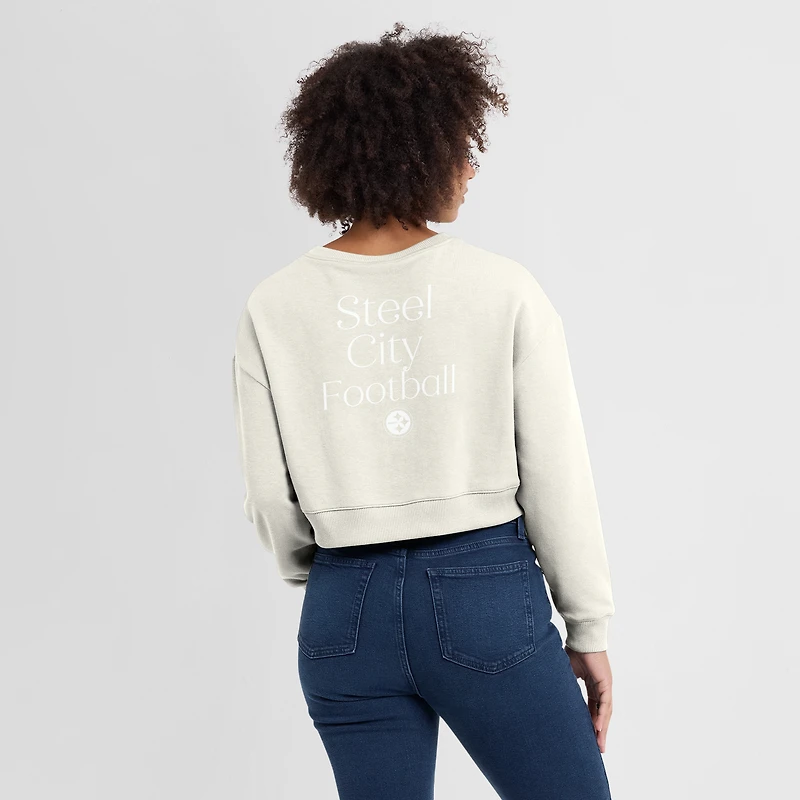 Women's Fanatics Cream Pittsburgh Steelers Studio Tri-Blend Cropped Pullover Sweatshirt