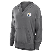 Women's Fanatics  Heather Charcoal Pittsburgh Steelers Initiative Snow Wash French Terry V-Neck Pullover Hoodie