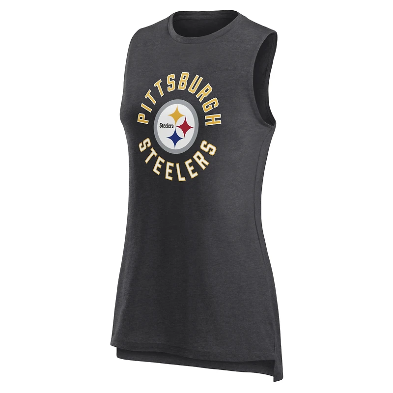 Women's Fanatics Heather Charcoal Pittsburgh Steelers What Goes Around Tank Top