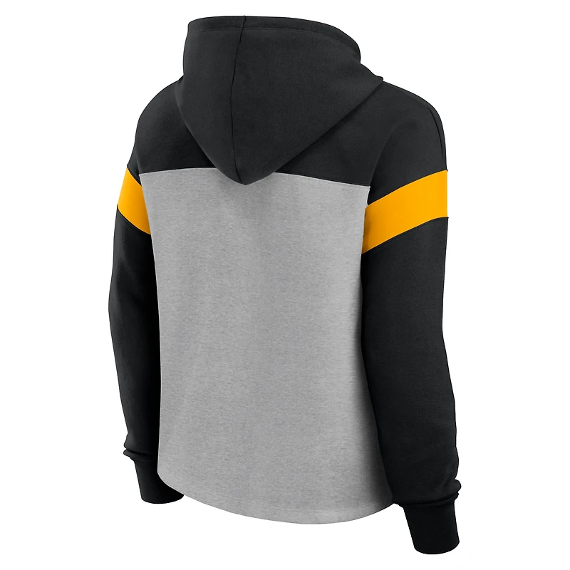 Women's Fanatics Heather Gray/Black Pittsburgh Steelers Bold Play Call Pullover Hoodie