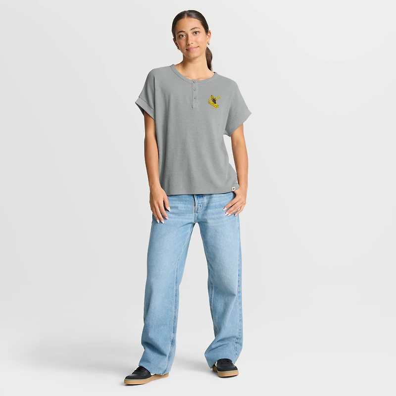 T-shirt Henley surdimensionné gris chiné Fanatics pour femme des Pittsburgh Steelers, couleur Hometown Premium