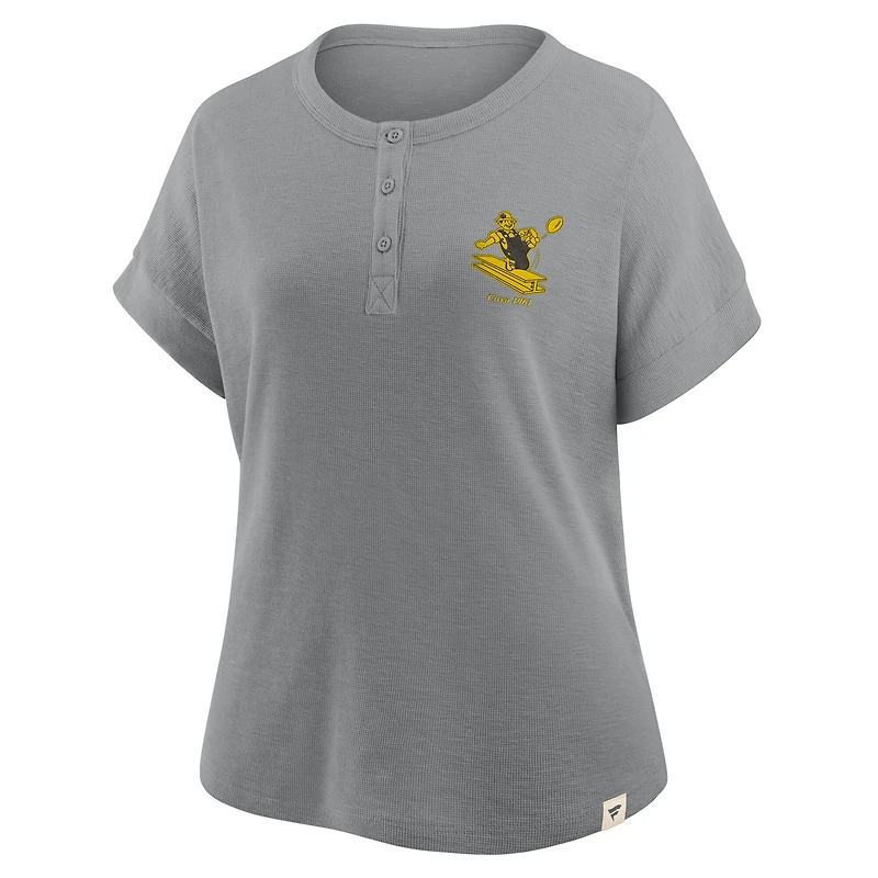 T-shirt Henley surdimensionné gris chiné Fanatics pour femme des Pittsburgh Steelers, couleur Hometown Premium